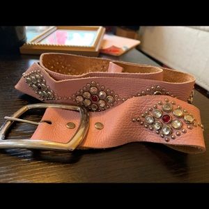 Pink Leather and Rhinestone Belt